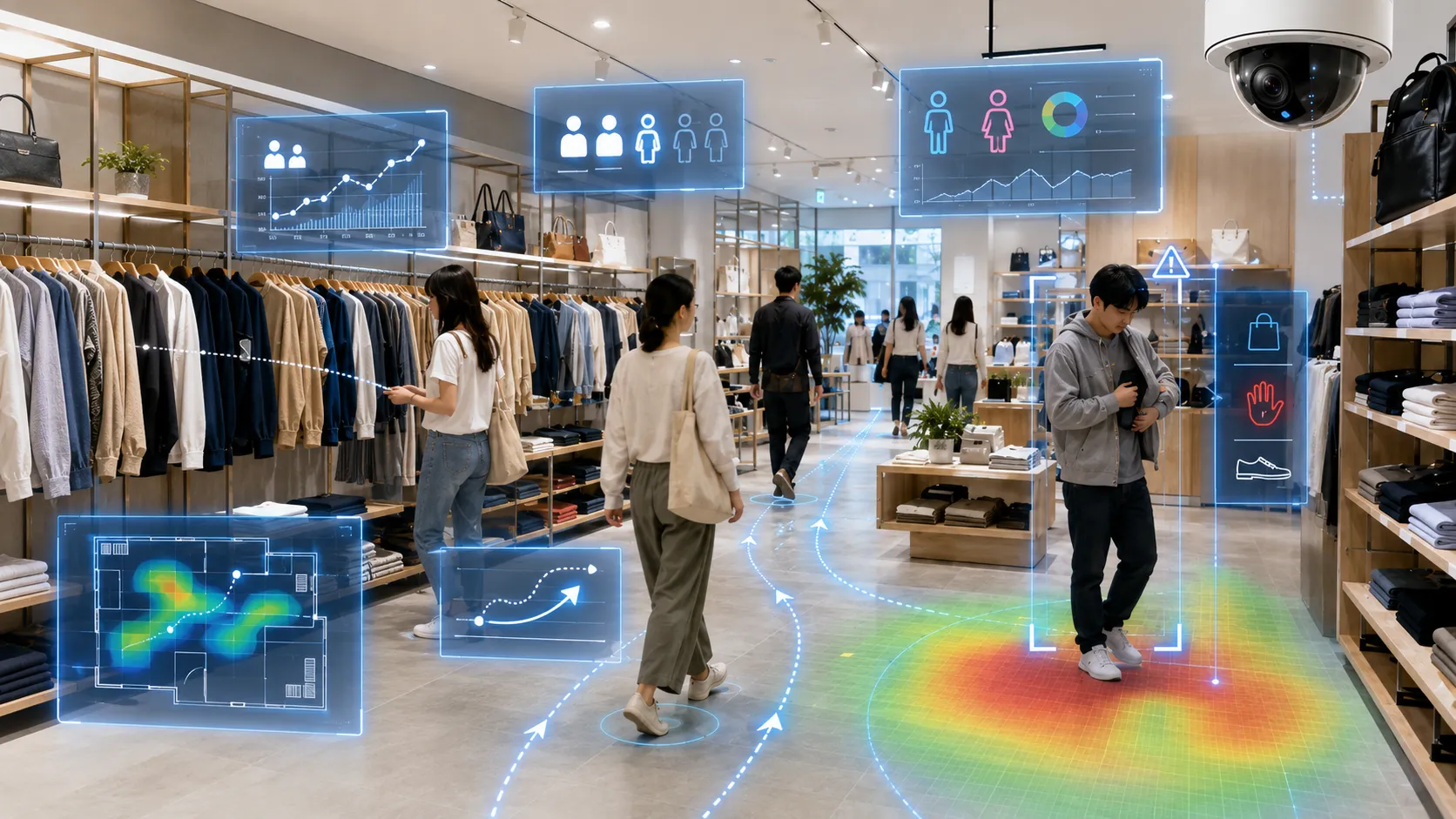 AIカメラで店内の人流と不審行動を分析する店舗